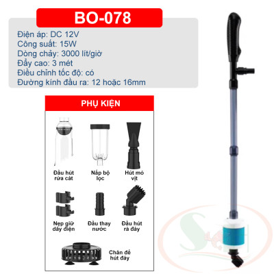 Hút phân cặn Sobo Multifunction Clean Pump BO 028 / 058 / 078 bơm chìm thay nước bể cá tép thủy sinh