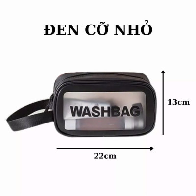 Túi đựng mỹ phẩm trong suốt có quai cao cấp MÀU ĐEN 26x15x10cm