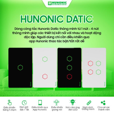 Hàng Chính Hãng - Công Tắc Cảm Ứng Thông Minh Hunonic Datic All New – Điều khiển từ xa bằng điện thoại - Công nghệ 4.0