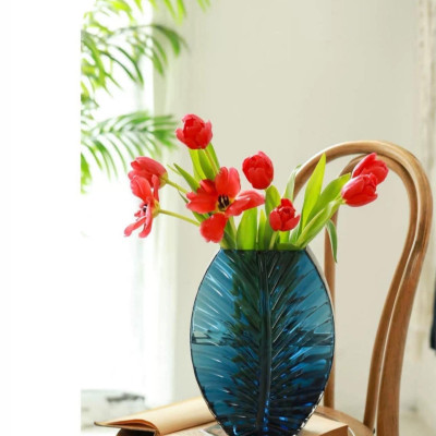 Lọ hoa thủy tinh phong cách Bắc Âu màu xanh Biển Hàng chính hãng