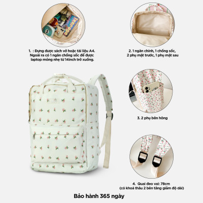 Balo đựng laptop 14 inch, ba lô sinh viên đựng máy tính vải polyester hoạt hình dễ thương IDIGO FBP6 - 3393