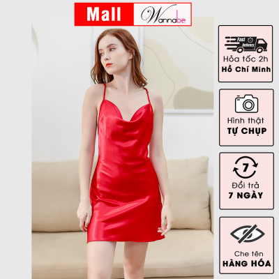 Đầm ngủ WANNABE DNS31 váy ngủ lụa 2 dây, cổ đổ sang trọng, 4 dây lưng đan chéo quyến rũ ánh nhìn người đối diện