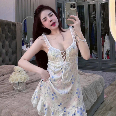Váy Ngủ D260 Lụa Quảng Châu Cao Cấp Cột Dây Hoa Gợi Cảm