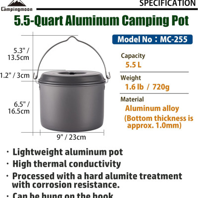 Nồi treo dã ngoại bằng nhôm Campingmoon MC-255 (5.5 lít)