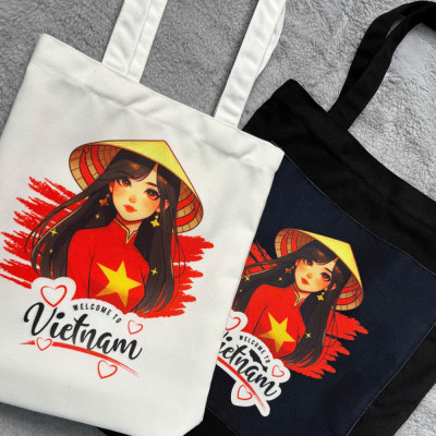 Túi canvas GIADO, túi tote in hình món ăn Việt Nam mẫu Bánh khốt