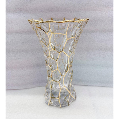 BÌNH CĂM HOA THỦY TINH VÂN RẠN VIỀN VÀNG CAO CẤP SANG TRỌNG 30CM