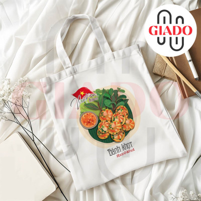 Túi canvas GIADO, túi tote in hình món ăn Việt Nam mẫu Bánh khốt
