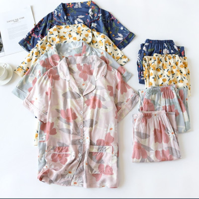 Bộ Đồ Pijama Mặc Nhà Ngắn Tay Azuno BN2706 Chất Liệu Cotton Lụa Nhẹ Mát Cho Mùa Hè