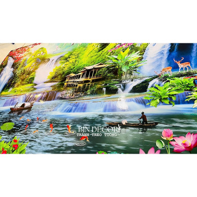 (ẢNH THẬT) Tranh dán tường 3d phong cảnh hữu tình 5 trang trí decor phòng khách