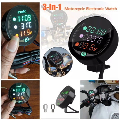 Đồng Hồ Gắn XeMáy Màn Hình LED 3in1 - Phụ Kiện Đa Năng, Siêu Bền, Chống Nước , treo tường