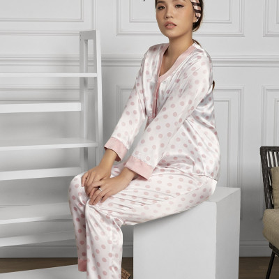Đồ Bộ Nữ Mặc Nhà Pijama Dài Lụa Hàn Cổ Tim Maxivic, La Mộc - MM112117