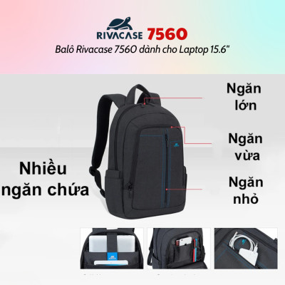 Balô Rivacase 7560 Dành Cho Laptop 15.6" - Hàng Chính Hãng - Bảo Hành 24 Tháng