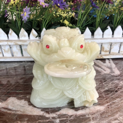 Tượng Cóc Ba Chân, Cóc Ngậm Tiền, Thiềm Thừ phong thủy chiêu tài lộc đá ngọc Onyx - Dài 15 cm