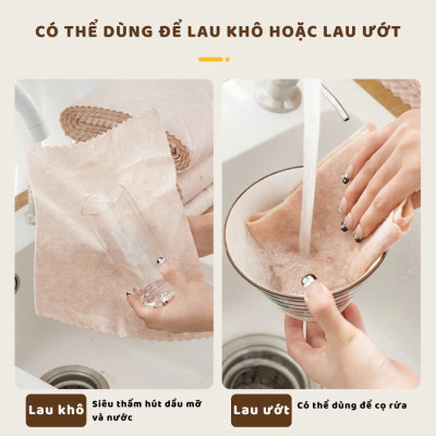 COMBO 10 Khăn Lau Xơ Mướp Đa Năng Lau Bề Mặt, Đánh Bay Dầu Mỡ 20cm x 20cm Siêu Thấm Hút Kháng Khuẩn An Toàn TÁI SỬ DỤNG NHIỀU LẦN