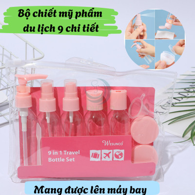Bộ chiết mỹ phẩm du lịch 9 món Set chiết mỹ phẩm mini 9 món tiện lợi Bộ chiết du lịch xanh mint – Nhỏ gọn, xinh xắn, chuẩn xách tay