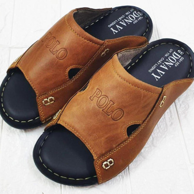 Dép quai ngang nam da bò cao cấp, may đế chắc chắn quai da  may số 8 cách điệu DOS8