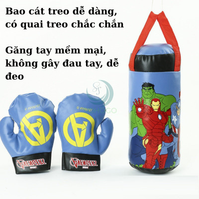 Túi Đấm Bốc Boxing Cho Trẻ Em Hình Người Nhện Đỏ Size Trung 37*18*18 cm, Kèm 2 Găng Tay Cho Bé, Bộ dụng cụ tập Boxing kèm 2 găng tay cho bé- Bộ đấm bốc trẻ em kèm găng tay