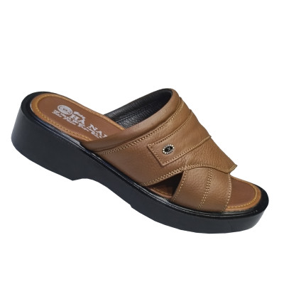 Dép Nam Quai Ngang Da Bò Thật TiTi ĐÔ Đế Cao Dành Cho Người Thấp DNA2134