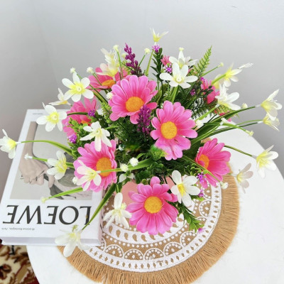 Chậu hoa đồng tiền nhân tạo để bàn làm việc - Cây giả, hoa lụa Decor trang trí nhà cửa