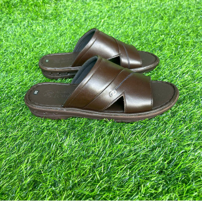 Dép nam quai ngang đế cao 2.5cm Trường Hải da bò full màu nâu, đen DN146