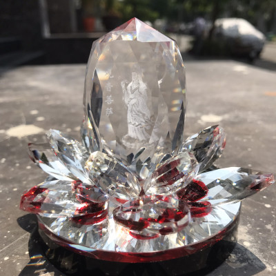 Tượng Phật Bà Quan Âm Tòa Sen Pha Lê Trong, Tượng Nước Hoa Quan Âm, Tặng Kèm Tinh Dầu Và Đế Chống Trượt