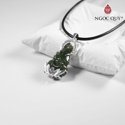 Mặt dây chuyền phật bà Ngọc bích bọc bạc 33x18mm  mệnh mộc, mệnh hỏa - Ngọc Quý Gemstones