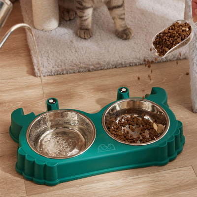 Bát Ăn Đôi Khay Ăn Và Khay Uống Bằng Inox Cho Chó Mèo Hình Con Cua
