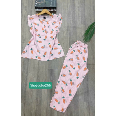  Đồ bộ nữ,đồ ngủ mặc nhà lửng 9 tấc áo 2 lớp tay cánh tiên vải lanh BL 42 họa tiết dễ thương size 51-65kg.