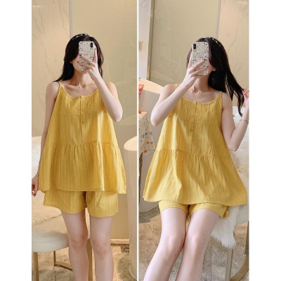 Bộ đồ ngủ dành cho nữ áo 2 dây quần đùi mặc nhà vải cotton (cotton đũi) mềm nhẹ, thoáng mát, nhiều màu size từ 40-75 kg phong cách năng động dễ thương