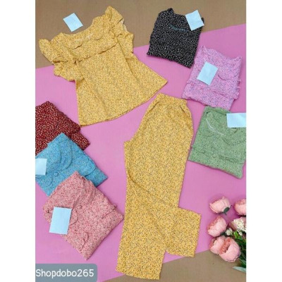 Đồ bộ nữ,đồ ngủ mặc nhà lửng 9 tấc vải lụa mango BL 106 họa tiết hoa nhí siêu cưng size 45-57kg.