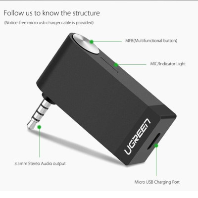 Ugreen UG40756MM114TK BT 4.2 màu Đen Thiết bị nhận âm thanh Bluetooth không Micro hỗ trợ APTX - HÀNG CHÍNH HÃNG