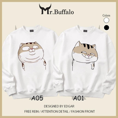 Áo Sweater cặp đôi form rộng Mèo Ami bụng bự Mr.Buffalo