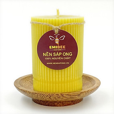 Nến Sáp Ong 79 Giờ Kèm Dĩa Gỗ Dừa 10cm : Khử Mùi Hôi Phòng, Làm Sạch Không Khí, Thơm Nhẹ Mùi Mật Ong - HÀNG CHÍNH HÃNG
