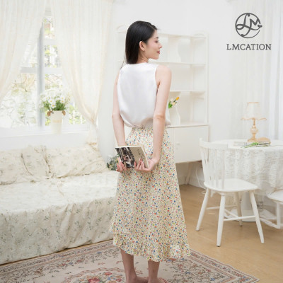 Đồ mặc nhà LMcation - Áo cổ tròn Mary Trắng kem & Chân váy bèo hoa nhí LMcation Camila