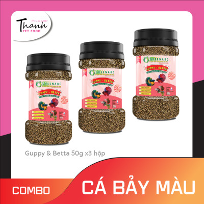 Thức ăn Cá 7 Màu nhãn hiệu GREENABC – Guppy và Betta – Độ đạm 40% giúp tăng trưởng nhanh, lên màu đẹp, đề kháng tốt  – Hộp 50g