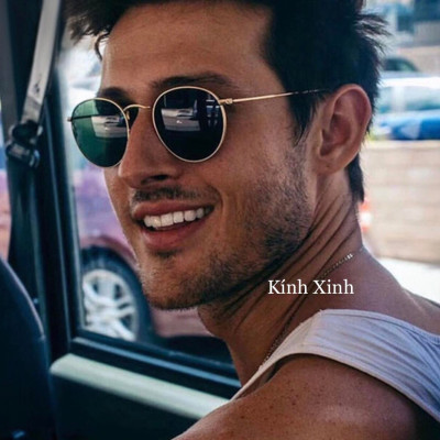 Kính râm Mắt Tròn Tròng Thủy Tinh Cao Cấp Gọng Kim Loại Chống Nắng UV