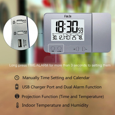 Đồng Hồ Báo Thức Kỹ Thuật Số Màn Hình Lcd Đa Chức Năng Xoay Được