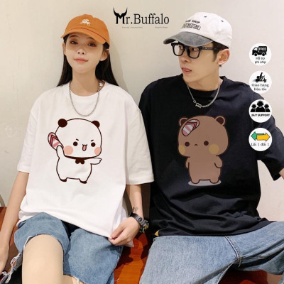 Áo đôi , áo thun cặp nam nữ tay lỡ Unisex Gấu Trắng Gấu Nâu form rộng vải cotton T64T65- Mr.Buffalo