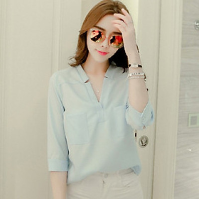 Áo kiểu cổ v tay lửng 2 túi