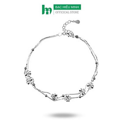 Lắc Chân Nữ Bạc Hiểu Minh LC202X cỏ 4 lá dây kép bạc ý