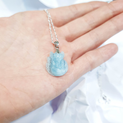 Dây chuyền bạc và Hồ Ly đá Aquamarine