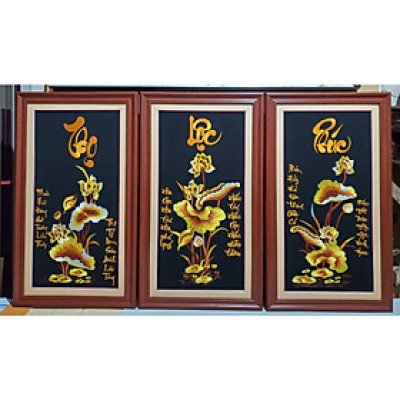 Tranh thêu Sen Vàng - Phúc Lộc Thọ 