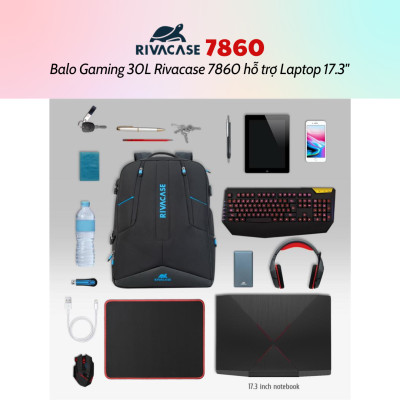 Balo Gaming 30L Rivacase 7860 Hỗ Trợ Laptop 17.3" - Bảo Hành 24 Tháng - Hàng Chính Hãng