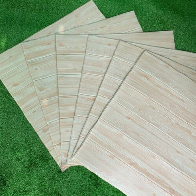 Bộ 10 Tấm Xốp Dán Tường Vân Gỗ Vàng Kem Cách Âm, Chống Va Đập, Bền Đẹp, Sang Trọng 