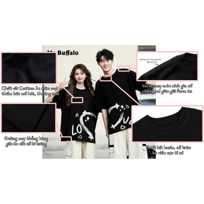 Áo đôi, Cặp cute "em - anh" cotton 100% Mr.Buffalo B12B13