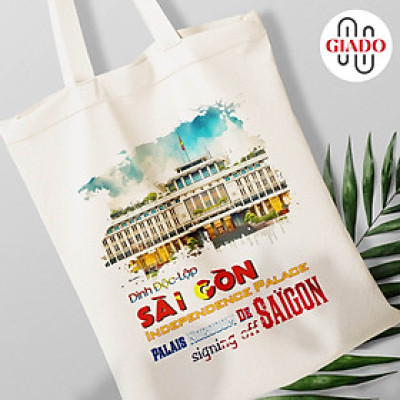 Túi canvas GIADO, túi vải bố, túi tote mẫu Sài Gòn dinh độc lập