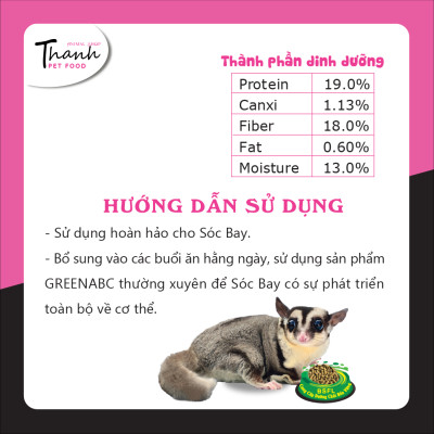 Thức ăn Sóc Bay & Sóc Cảnh nhãn GREENABC - Cung cấp đầy đủ dưỡng chất tạo năng lượng dồi dào, cơ thể dẻo dai – Hộp 480g