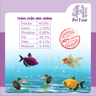 Thức ăn CÁ cảnh nhỏ: Neon, Cánh Buồm, Molly, 7 màu, 3 đuôi, Guppy, Betta, Cá Vàng - Giàu Protein, Canxi, Lipid - hộp 40g