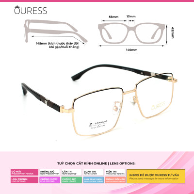 Gọng kính cận T3121 chất liệu titan thời trang mắt kính OURESS nam nữ siêu nhẹ siêu bền