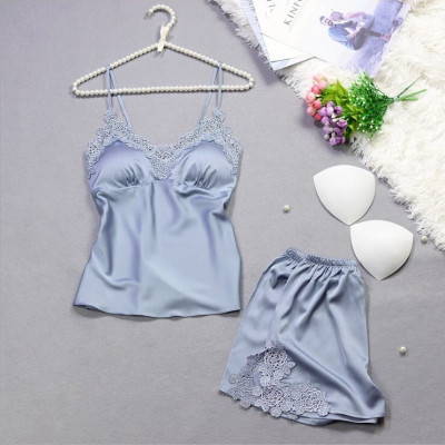 Bộ ngủ lụa satin màu xám NQ 16